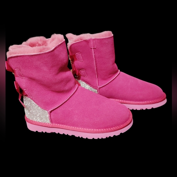 🎀🩷*HOT PINK* BLING RHINSTONES+CRYSTALS BOWS BOOTS 🩷🎀 - Picture 2 of 4